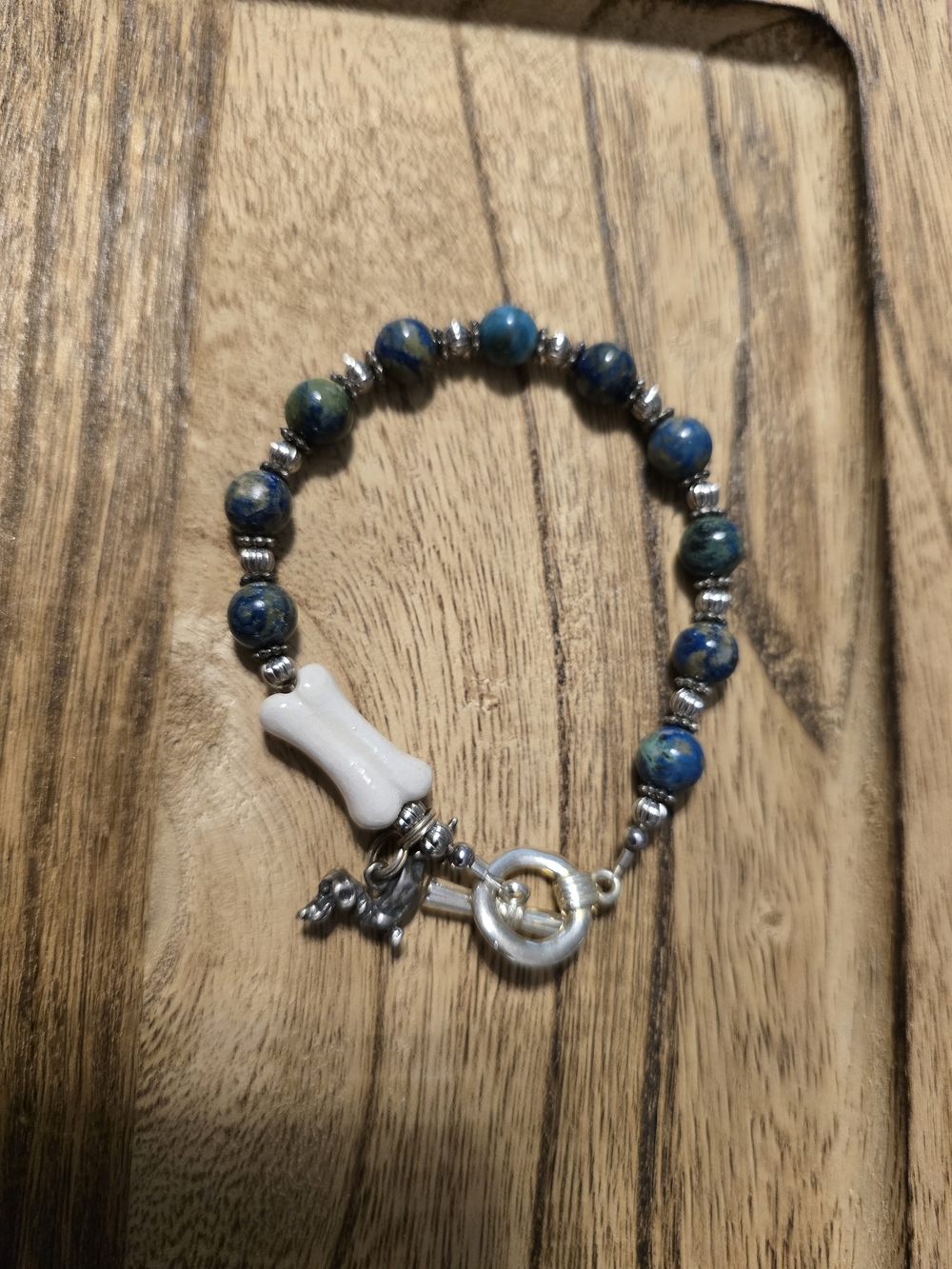 Handcrafted Blue-Green Beaded Charm Bracelet